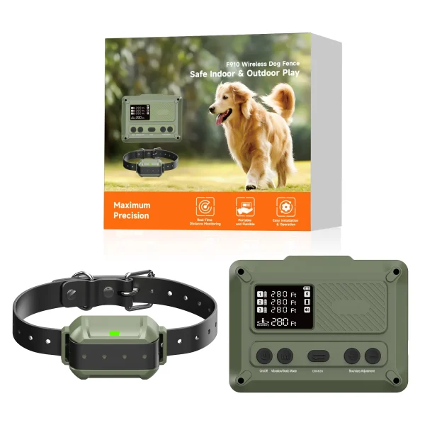 Wellturn F910 wireless dog fence system with base station and training collar