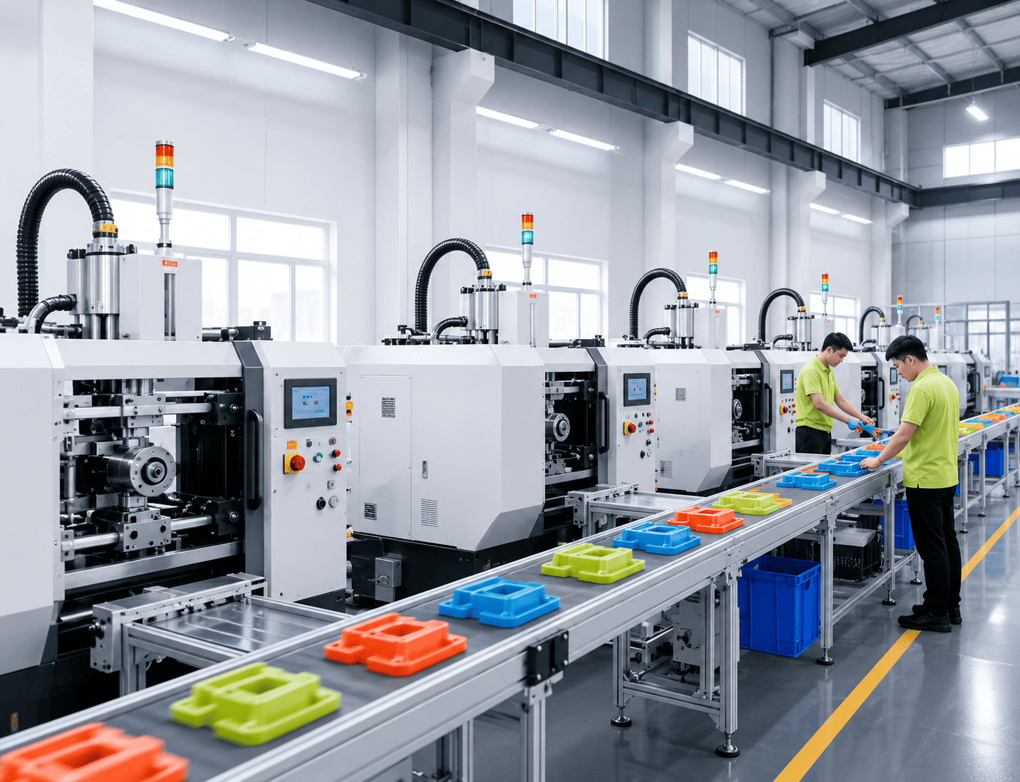 Precision injection mold components arranged inside Wellturn's mold workshop — illustrating the tooling capability that supports custom housing, color, and structural design for ODM projects.